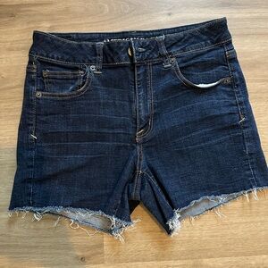 American Eagle Outfitters Dark Blue Frayed Jean Shorts